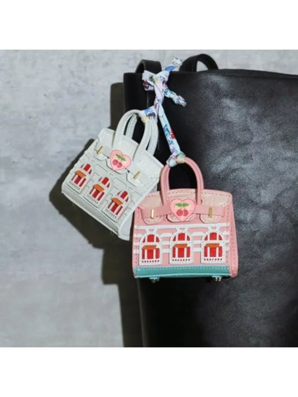 Chic 2-Piece Mini Tote Bag Set with Keychain & Small Coin Purse - Peach & White